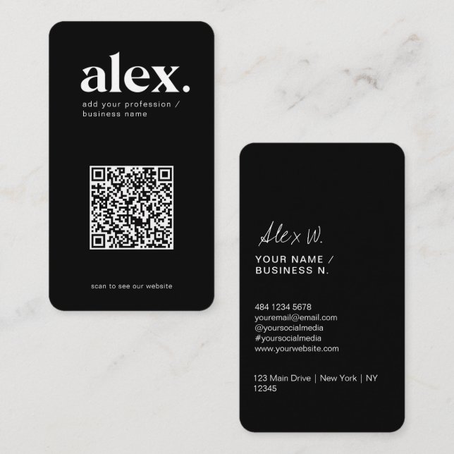 Geschäftskarte für moderne schwarz-weiße QR-Logos Visitenkarte (Vorne/Hinten)