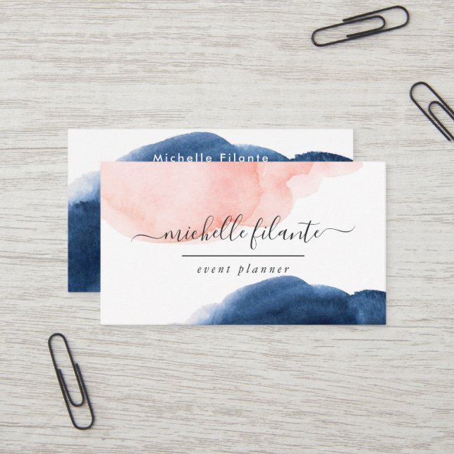 Geschäftskarte Navy und Blush Watercolor Visitenkarte (Vorderseite/Rückseite Beispiel)