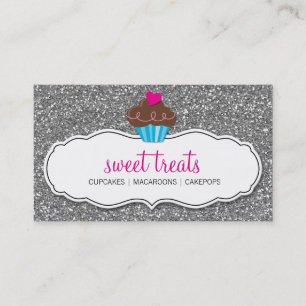 GESCHÄFTSKARTE niedlicher Cupcake pink silber Glit Visitenkarte