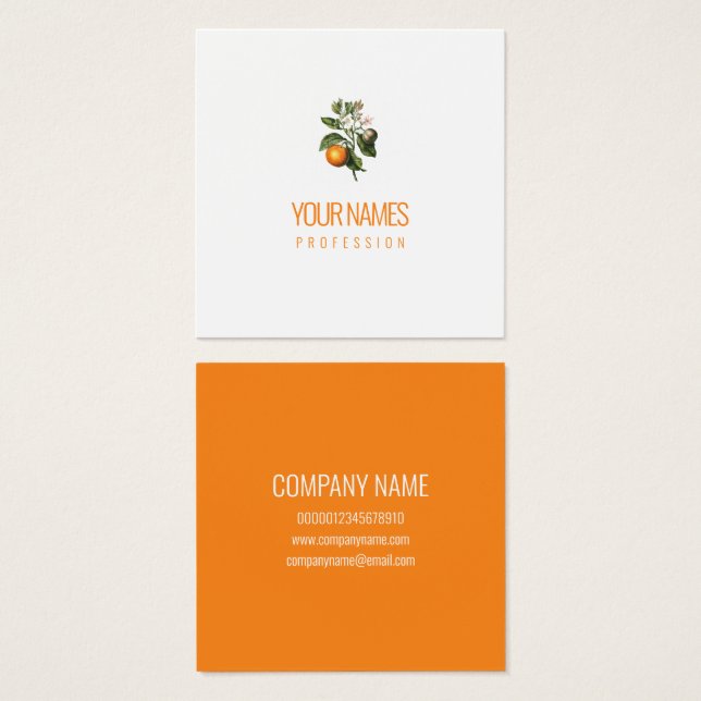GESCHÄFTSKARTE : "ORANGE BLOSSOM" : ORANGE TEXT (Vorne & Hinten)