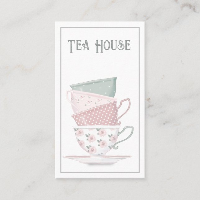 Geschäftskarte Pastell gestackte Teacups Visitenkarte (Vorderseite)