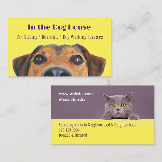 Geschäftskarte Peaking Dog and Cat Pet Services Visitenkarte (Vorne/Hinten)