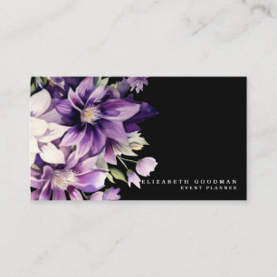 Geschäftskarten in Schwarz mit violettem Blumenmus Visitenkarte