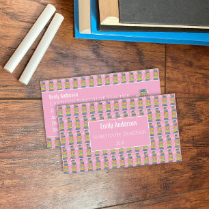 Geschäftskarten mit Bücher-Muster Rosa für Pädagog Visitenkarte