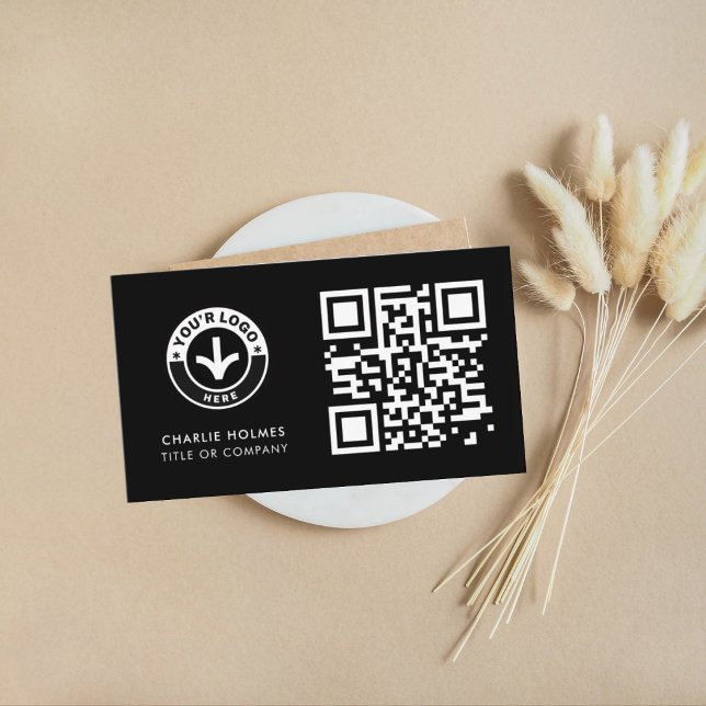 Geschäftskarten-QR-Code | Schwarzes modernes Desig Visitenkarte (Von Creator hochgeladen)