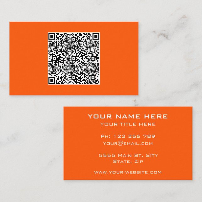 Geschäftskartenbeispiel in Orange mit QR-Code Visitenkarte (Vorne/Hinten)