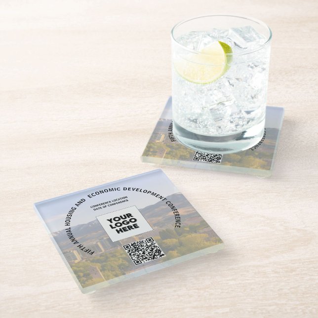 Geschäftskonferenz Ihr Foto-Logo QR-Code  Glasuntersetzer (Von Creator hochgeladen)