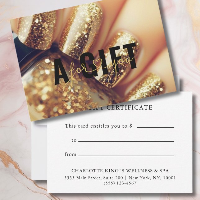 GESCHÄFTSKONTROLLBESCHEINIGUNG | Gold Glitzer Nail (BUSINESS GIFT CERTIFICATE | Glitter Nails)