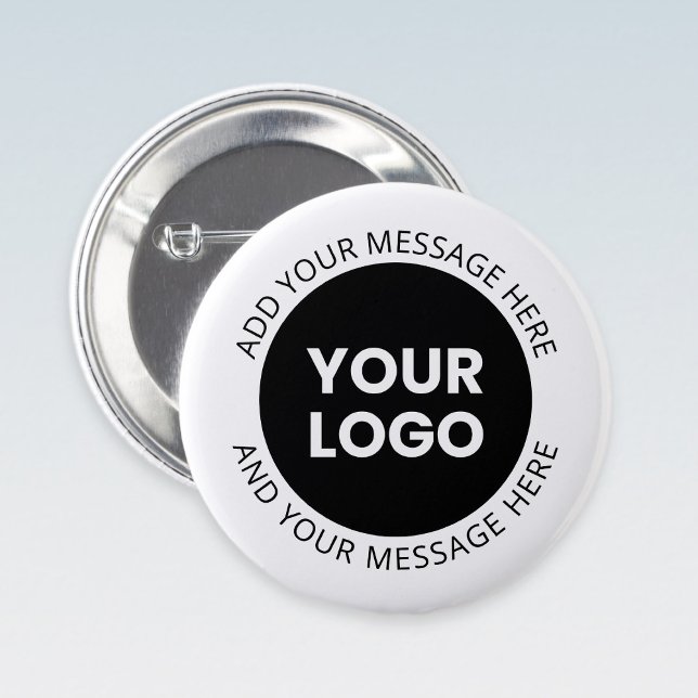 Geschäftslogo & bearbeitbarer Text  Weiß & Schwarz Button (Von Creator hochgeladen)
