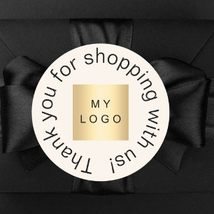 Geschäftslogo beige danke für den Einkauf Runder Aufkleber