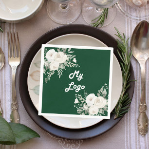 Geschäftslogo für Smaragdgrün-weiße Blumenmuster Serviette