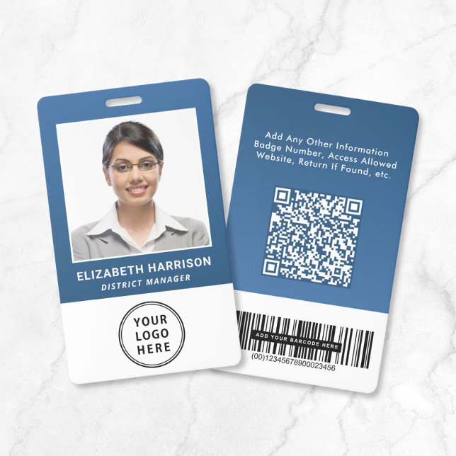 Geschäftslogo QR-Code Barcode Blau Fotoausweis Ausweis (Business Logo QR Code Barcode Blue Photo ID Badge)