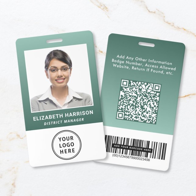 Geschäftslogo QR-Code Barcode Grün Fotoausweis Ausweis (Business Logo QR Code Barcode Green Photo ID Badge)