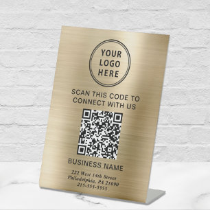 Geschäftslogo QR-Code Gold Sockelschild