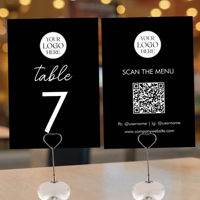 Geschäftslogo QR-Code-Menü Modern Minimalistisch Tischnummer (Front and Back)