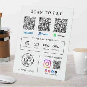 Geschäftslogo Qr Code Scannen Zum Bezahlen Tischsc Sockelschild