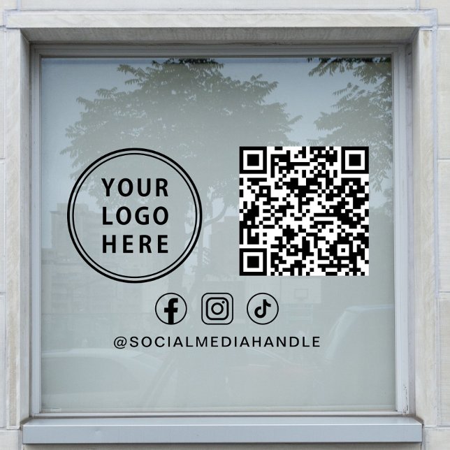 Geschäftslogo QR-Code Social Media Horizontal Fensteraufkleber (Business Logo QR Code Social Media Horizontal Window Cling)