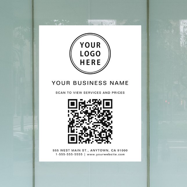 Geschäftslogo QR-Code Weiß Fensteraufkleber ( Simple Business Logo QR Code White Window Cling)