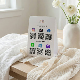 Geschäftslogo QR-Code Weiße Tischfaltkarte Tischaufsteller