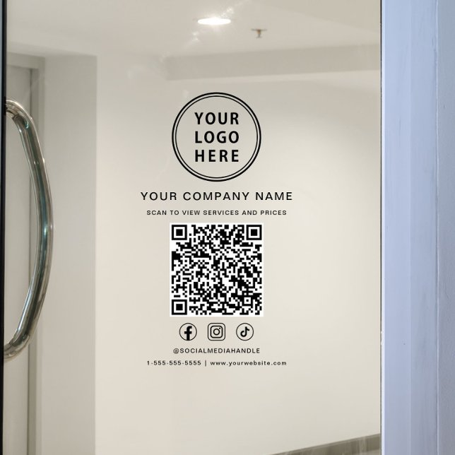 Geschäftslogo Social Media QR-Code Fensteraufkleber (Business Logo Social Media QR Code Window Cling)