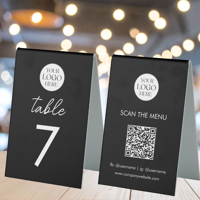 Geschäftslogo-Tischnummer-Menü-QR-Code Modern Tischaufsteller (In situ)
