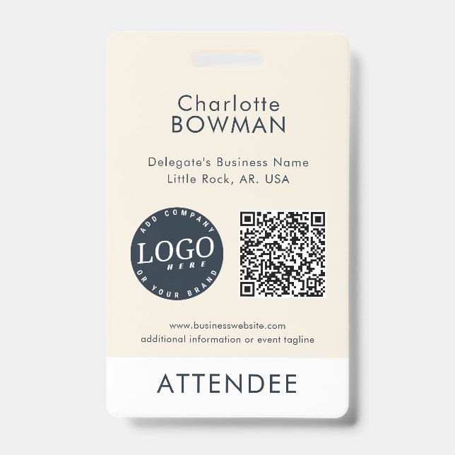 Geschäftslogo und QR-Code Ereignis-Teilnehmer-ID Ausweis (Vorderseite)