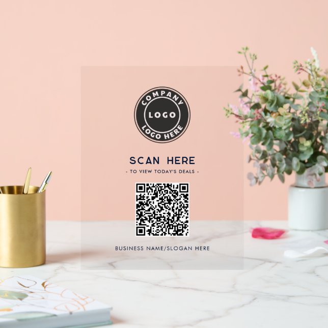 Geschäftslogo und QR-Code-Scan hier Acrylschild (Hochzeit)