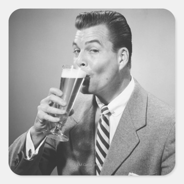 Geschäftsmann Drink Beer Quadratischer Aufkleber (Vorderseite)