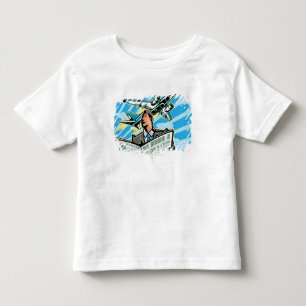Geschäftsmann mit Zeitung und Flugzeug oben Kleinkind T-shirt