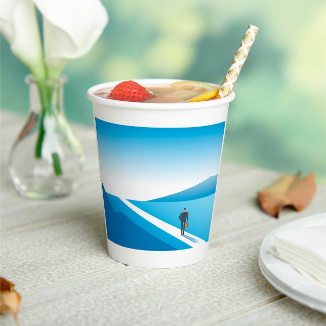 Geschäftsmann sucht den Weg in die Zukunft Pappbecher (Von Creator hochgeladen)