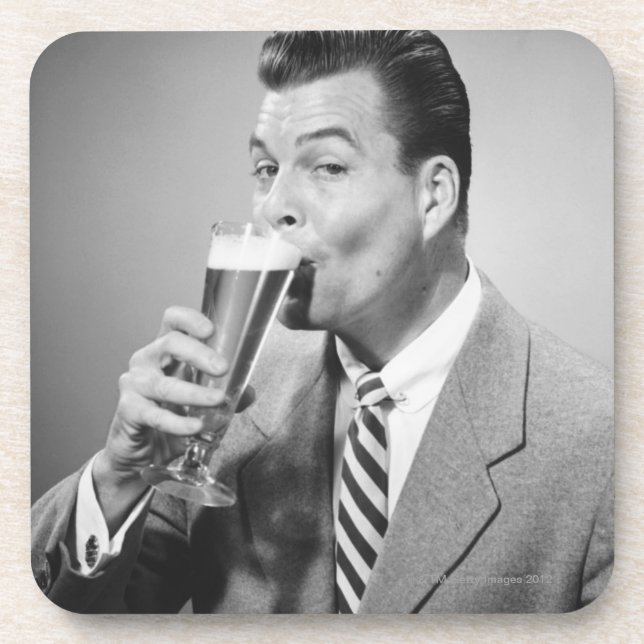 Geschäftsmann trinkt Bier Untersetzer (Vorderseite)