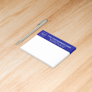 Geschäftsmarke auf blauem Titel eines Rechtecks Post-it Klebezettel