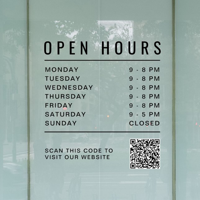 Geschäftsöffnungszeiten QR-Code Fensteraufkleber (Business Open Hours QR Code Window Cling)