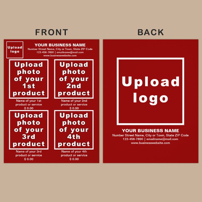 Geschäftsprodukte oder -dienste auf rotem Flyer (Advertise your products. The products or services of your business on red flyer.)