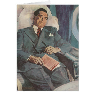 Geschäftsreise im Vintage-Stil, Lesen im Flugzeug