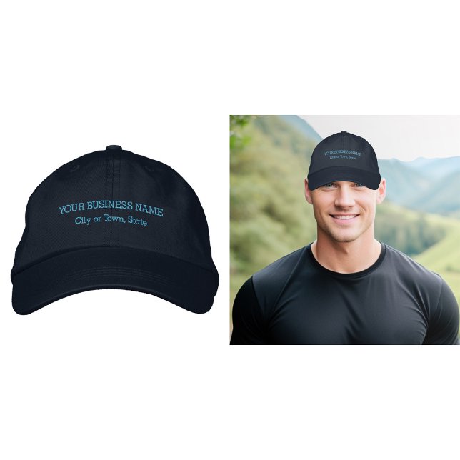 Geschäftstext bestickt auf Navy Cap Bestickte Baseballkappe (Business name and location embroidered on navy cap)