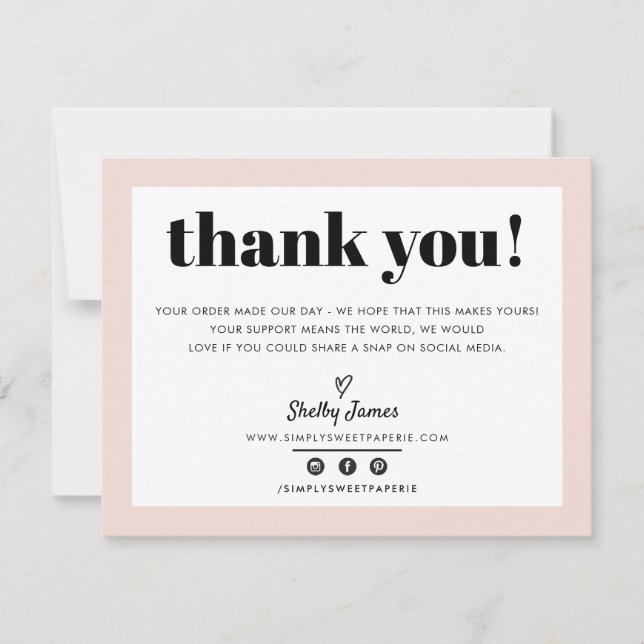 GESCHÄFTSTHANK IHNEN schicke moderne blush pink LO Dankeskarte (Vorderseite)