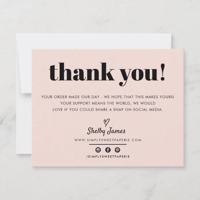 GESCHÄFTSTHANK IHNEN schicke moderne blush pink LO Dankeskarte (Vorderseite)
