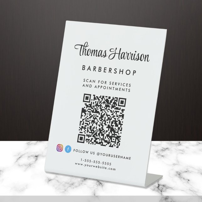 Geschäftsunterschrift Script QR Code Sockelschild (Empower your name in our signature script as your logo and brand identity)