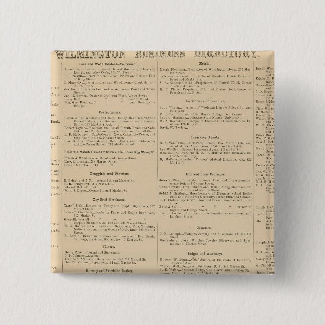 Geschäftsverzeichnis von Wilmington Delaware Button (Vorderseite)
