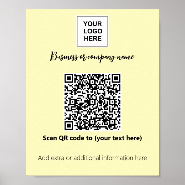 Geschäftsvorlage Cream Yellow Logo qcode Poster (Vorne)