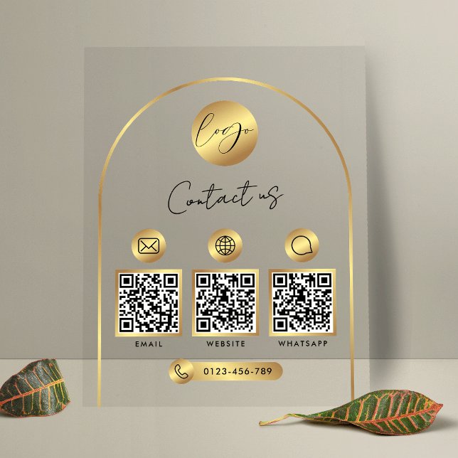 Geschäftswebsite Info Gold Logo QR-Code Klar Acrylschild (Von Creator hochgeladen)