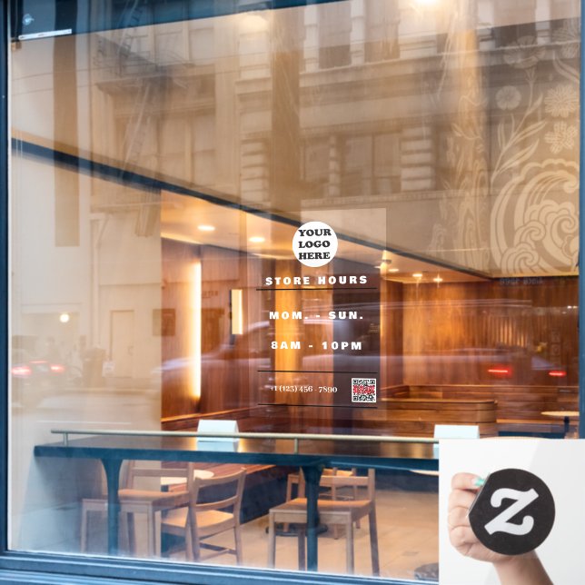 Geschäftszeiten | QR-Code für Geschäftslogos Fensteraufkleber (Café-Fenster)