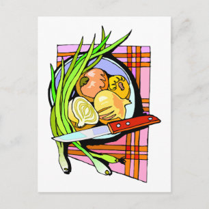 Geschälte Zwiebeln und Kartoffeln Postkarte