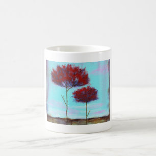 Geschätzte, abstrakte Kunst-Landschaftsrot-Bäume Kaffeetasse