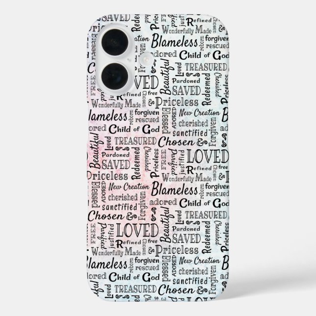 Geschätzte Christliche Worte der Bestätigung iPhone 16 Hülle (Rückseite)