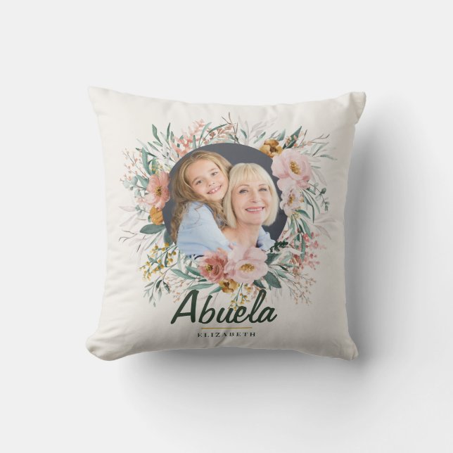 Geschenk 2 Foto editierbarer Name Aquarellblume Kissen (Vorderseite)