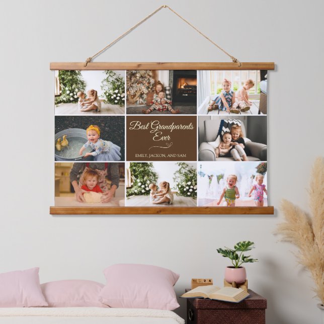 Geschenk 8 Foto Beste Großeltern je Wandteppich Mit Holzrahmen (Schlafzimmer)