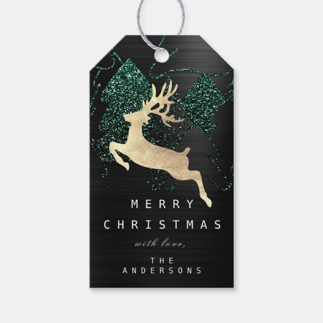 Geschenk an Glitzer Black Green Gold Weihnachtsbau Geschenkanhänger (Vorderseite)
