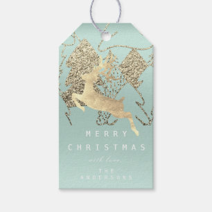 Geschenk an Rentier Aqua Gold Weihnachtsbaum Geschenkanhänger